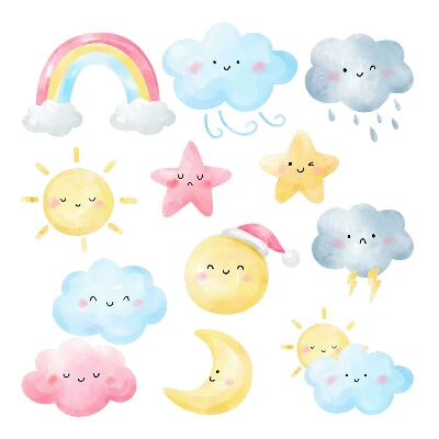 naklejki na ścianę dla dzieci 80x119 Natura delikatne akwarelowe akcenty nieba