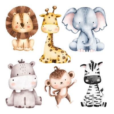naklejki na ścianę dla dzieci 80x132 Słodkie pastelowe safari z dzikimi zwierzętami