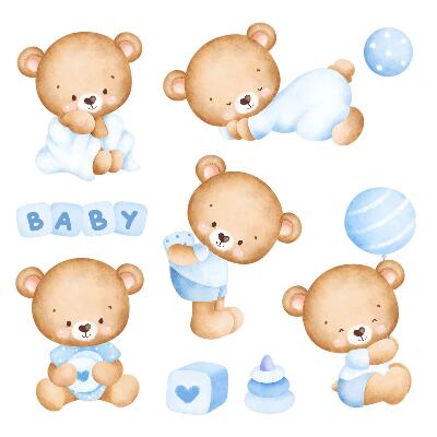 naklejki na ścianę dla dzieci 80x137 Słodkie misie w delikatnym akwarelowym wzorze