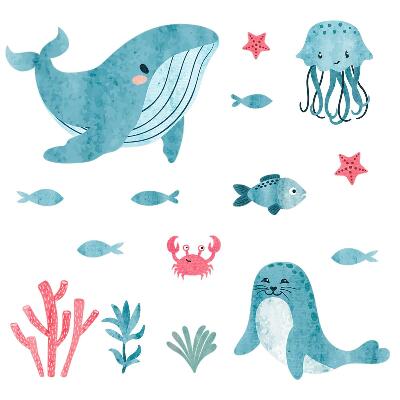 naklejki na ścianę dla dzieci 80x146 Podwodna kraina zwierząt i roślin