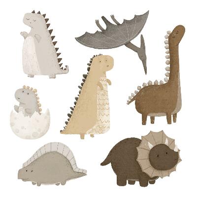 naklejki na ścianę dla dzieci 80x122 Boho dinozaury w pastelowych odcieniach