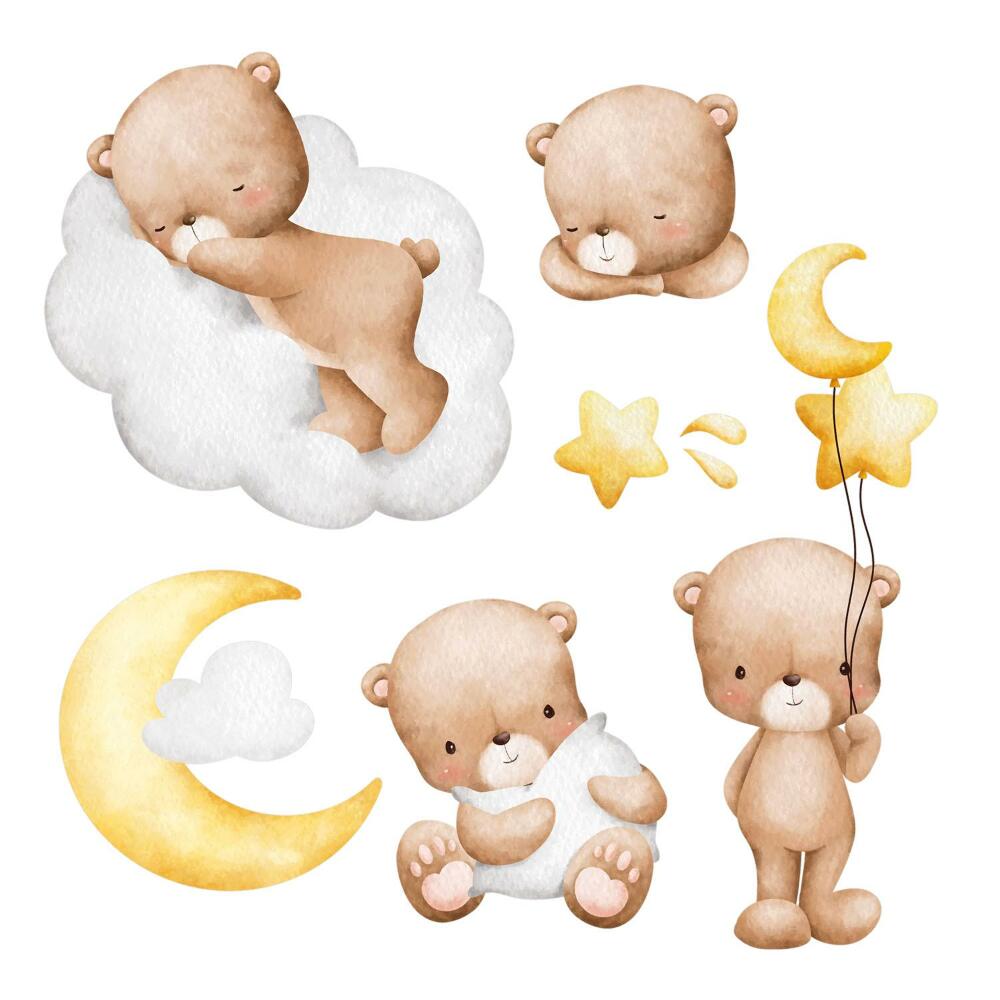 naklejki na ścianę dla dzieci 80x126 Pastelowe misie z chmurami i księżycem