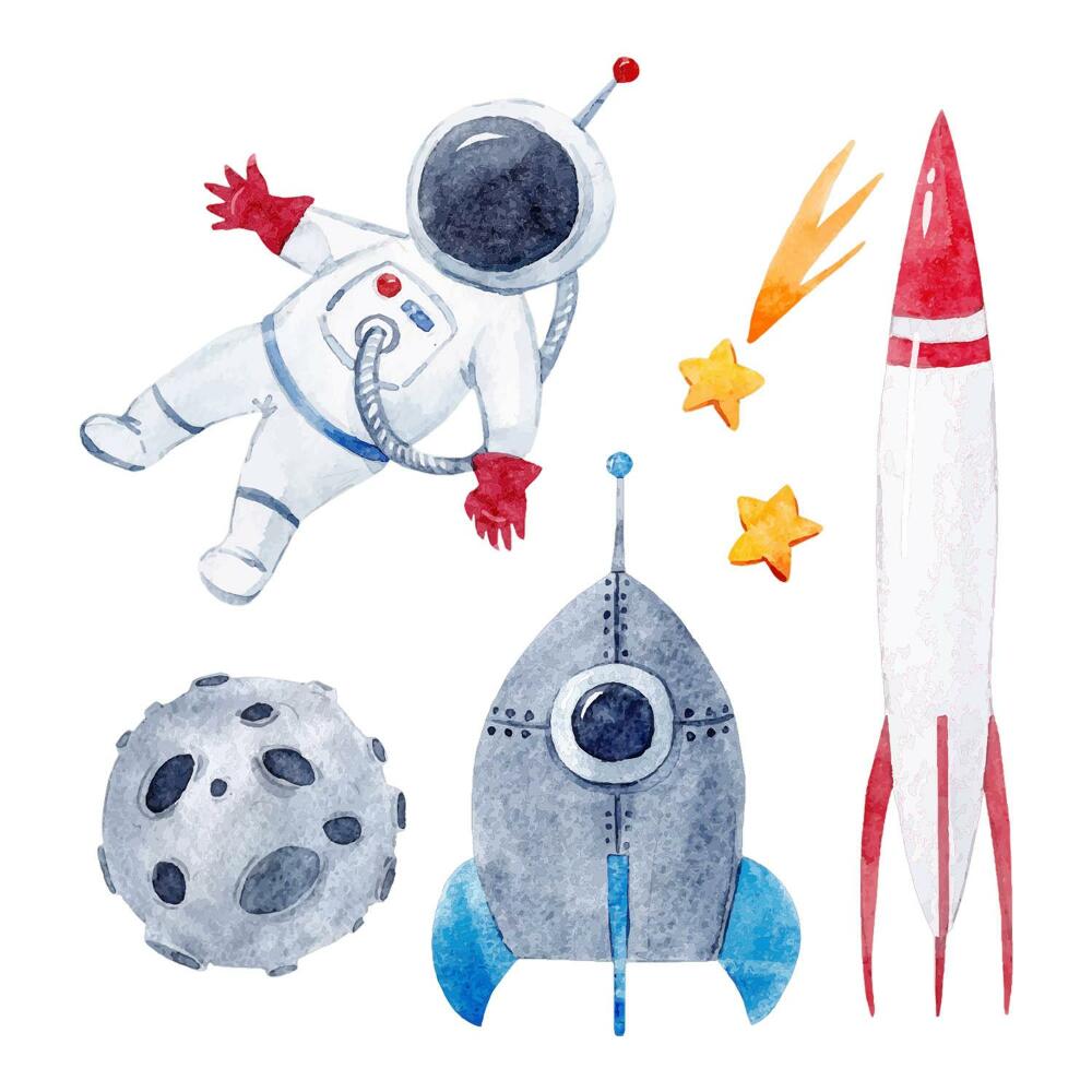 naklejki na ścianę dla dzieci 80x135 Pastelowy motyw astronauty z rakietami w kosmosie