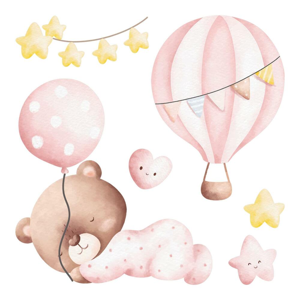 naklejki na ścianę dla dzieci 80x74 Pastelowe balonowe misie z gwiazdkami w akwareli