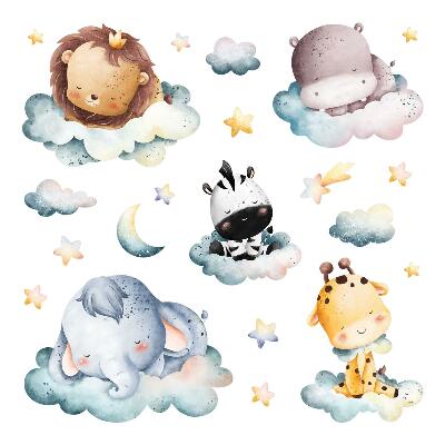 naklejki na ścianę dla dzieci 80x119 Pastelowe sny zwierząt na chmurach nocą