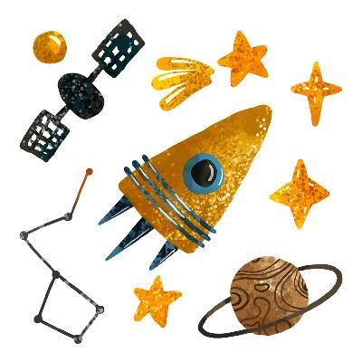 naklejki na ścianę dla dzieci 80x115 Motyw rakiety z planetami i gwiazdami w kosmosie