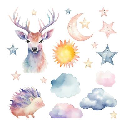 naklejki na ścianę dla dzieci 80x88 Zwierzęta i niebo w akwarelowym stylu