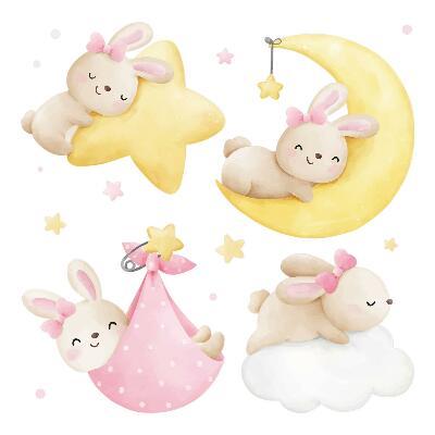 naklejki na ścianę dla dzieci 80x118 Pastelowe króliczki w nocnej scenerii