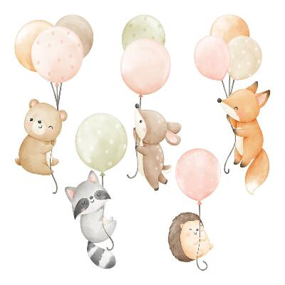 naklejki na ścianę dla dzieci 80x124 Pastelowe zwierzęta w akwarelowych balonach