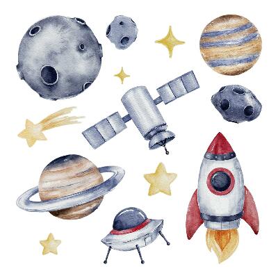 naklejki na ścianę dla dzieci 80x117 Akwarelowe planety w galaktycznym stylu