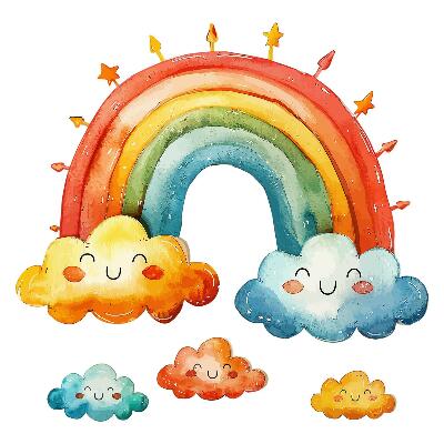 naklejki na ścianę dla dzieci 80x95 Akwarelowe niebo z tęczą i chmurami