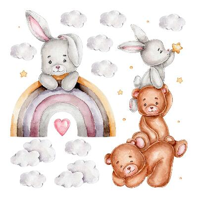 naklejki na ścianę dla dzieci 80x134 Rozkoszne króliczki i chmurki w delikatnych barwach