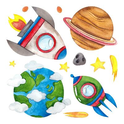 naklejki na ścianę dla dzieci 80x135 Ziemski kosmos w akwarelowym stylu
