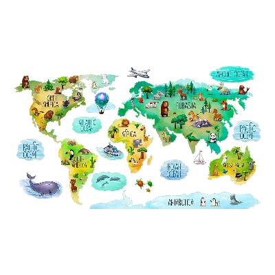 naklejki na ścianę dla dzieci 80x125 Edukacyjna mapa świata z barwnymi kontynentami