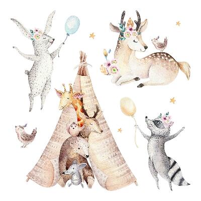 naklejki na ścianę dla dzieci 80x130 Urokliwe zwierzątka w pastelowej leśnej scenerii