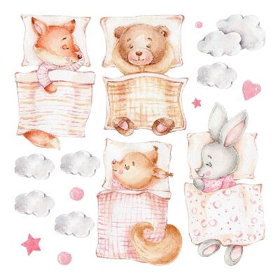 naklejki na ścianę dla dzieci 80x108 Pastelowe akwarelowe zwierzątka w urokliwym stylu