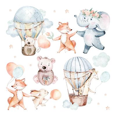 naklejki na ścianę dla dzieci 80x140 Zwierzęta w pastelowych barwach z balonami