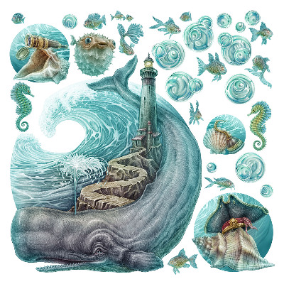 naklejki na ścianę dla dzieci 80x92 Rysunkowy świat zwierząt morskich w pastelach