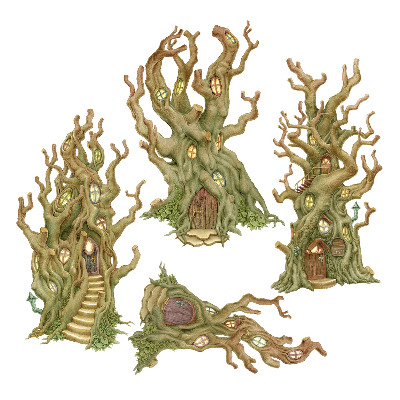 naklejki na ścianę dla dzieci 80x225 Magiczne domy w drzewach w rysunkowej pastelowej formie