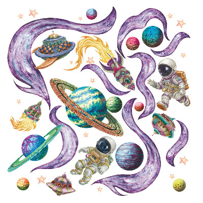 naklejki na ścianę dla dzieci 80x138 Kosmiczne rakiety i planety w rysunkowym stylu