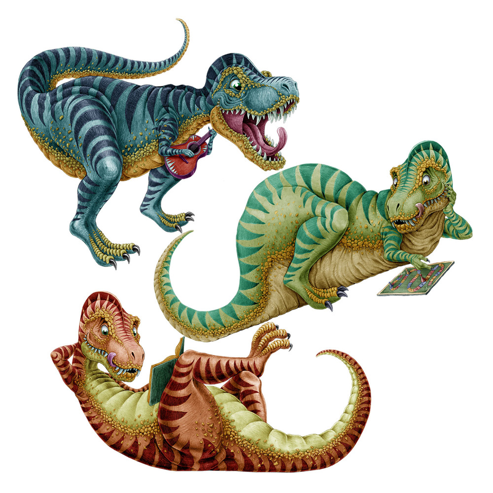 Naklejka na ścianę 60x90 Kolorowe dinozaury w zabawnym stylu
