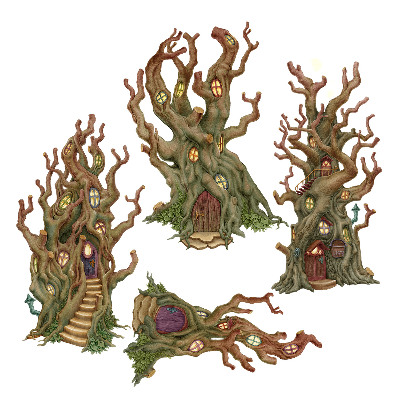 Naklejka na ścianę 60x108 Rysunkowe domy w drzewach z magicznego lasu