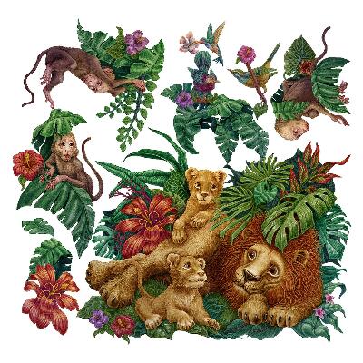 Naklejka na ścianę 60x95 Safari dzikie stworzenia w tropikalnej dżungli rysunkowy styl