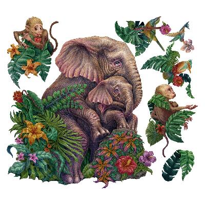 Naklejka na ścianę 60x76 Rysunkowy styl z safari i tropikalnymi zwierzętami