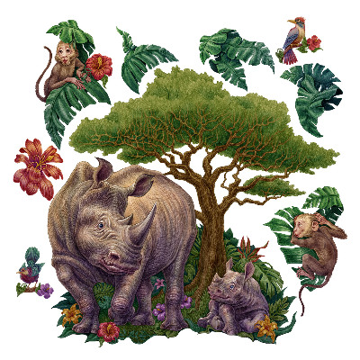 Naklejka na ścianę 60x65 Rysunkowe safari z dzikimi zwierzętami i roślinami