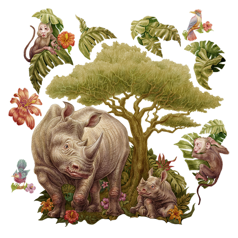 Naklejka na ścianę 60x65 Rysunkowe safari z dzikimi zwierzętami