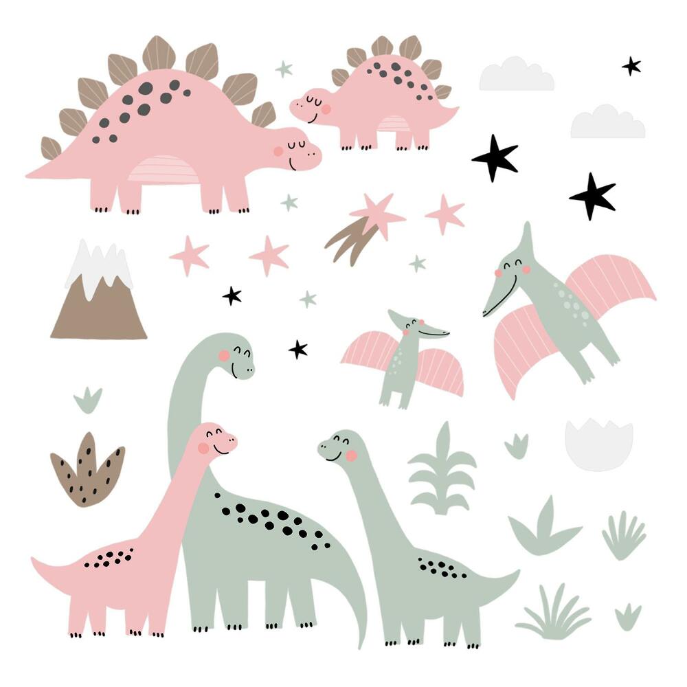 Naklejka na ścianę 60x96 Pastelowe dinozaury w bujnej roślinności