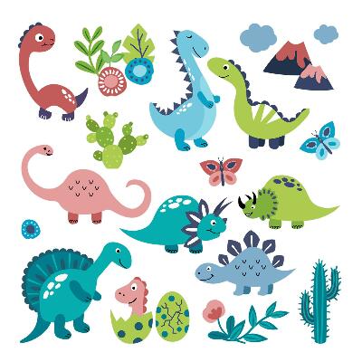 Naklejka na ścianę 60x108 Bajkowe dinozaury w delikatnych odcieniach