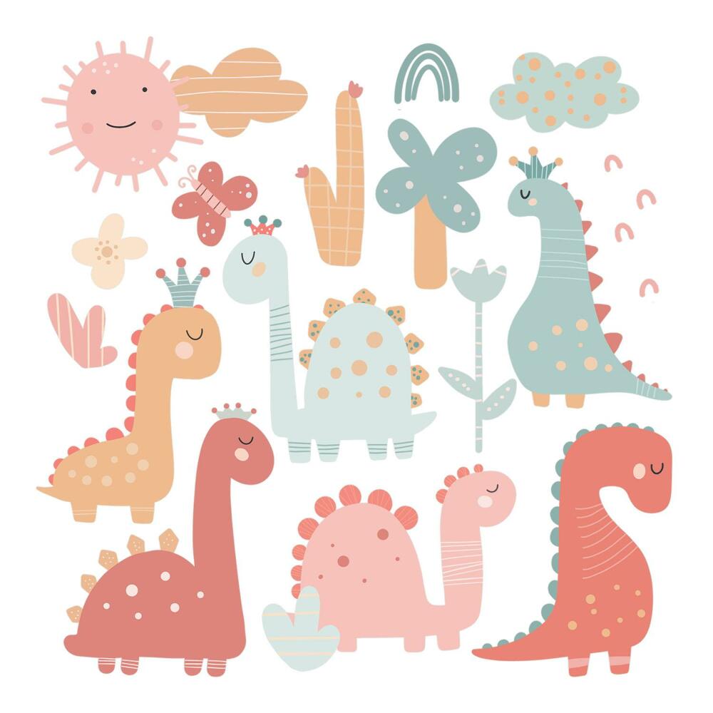 Naklejka na ścianę 60x92 Ilustracja boho z pastelowymi dinozaurami