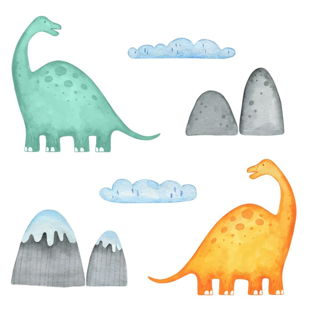 Naklejka na ścianę 60x108 Pastelowe akwarelowe dinozaury w górskim otoczeniu