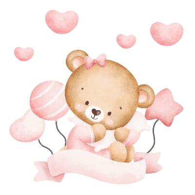 Naklejka na ścianę 60x90 Uroczy miś w pastelowym akwarelowym motywie