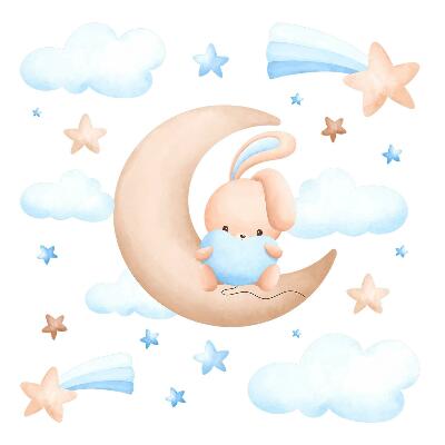 Naklejka na ścianę 60x99 Pastelowy akwarelowy motyw króliczka i chmur