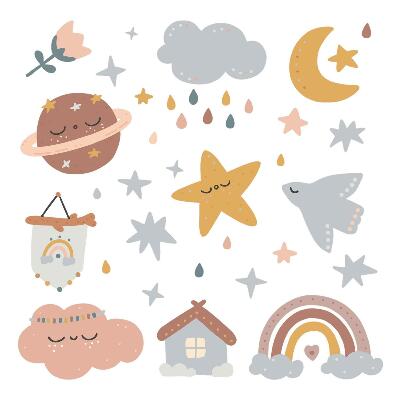 Naklejka na ścianę 60x99 Pastelowe akcenty kosmicznego boho