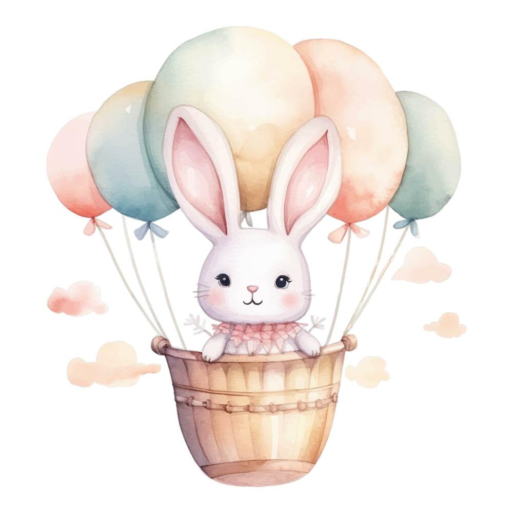 Naklejka na ścianę 60x63 Pastelowy styl akwarelowy z króliczkiem i balonami