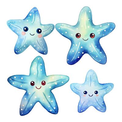 Naklejka na ścianę 60x64 Urocze uśmiechnięte rozgwiazdy na błękicie