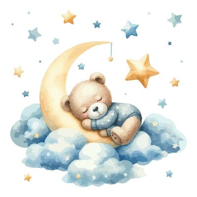 Naklejka na ścianę 60x57 Miś w pastelowym śnie na chmurach i gwiazdach