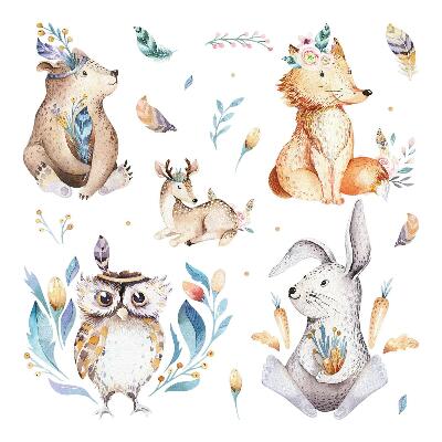 Naklejka na ścianę 60x72 Boho akwarelowe zwierzęta w leśnych kolorach