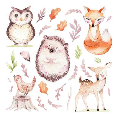 Naklejka na ścianę 60x71 Pastelowe zwierzątka i rośliny w leśnym stylu