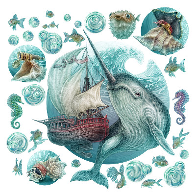 Naklejka na ścianę 60x62 Podwodne krainy z pastelowymi statkami