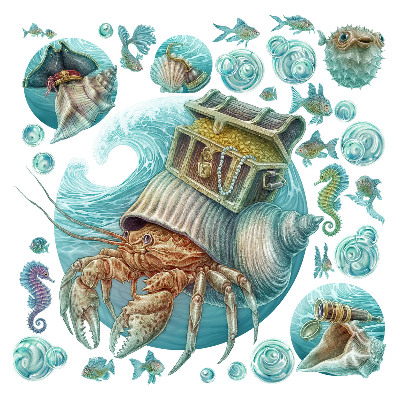 Naklejka na ścianę 60x63 Stylizowane morskie zwierzęta w pastelowych kolorach