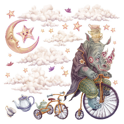 Naklejka na ścianę 60x77 Zwierzęca kraina w delikatnym rysunkowym stylu