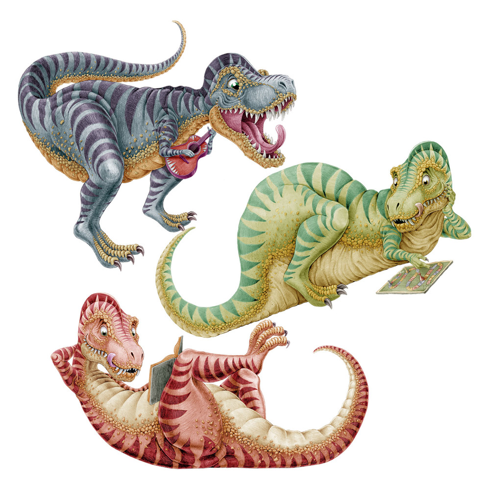 Naklejka na ścianę 60x91 Urocze dinozaury w pastelowej grafice