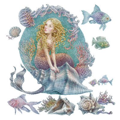 Naklejka na ścianę 60x53 Rybne muszle w baśniowym rysunkowym stylu