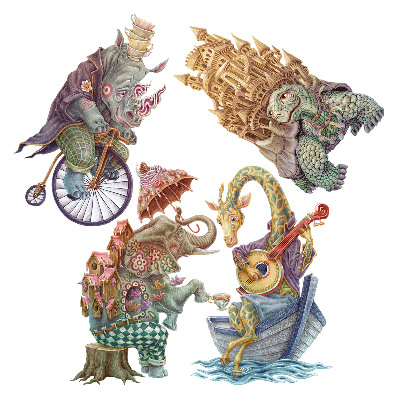 Naklejka na ścianę 60x79 Zwierzęta w bajkowym pastelowym stylu