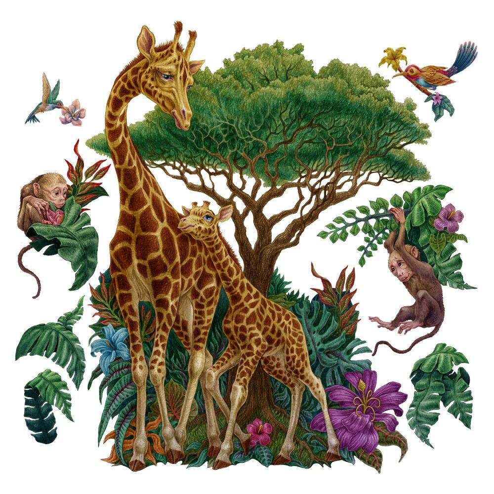 Naklejki do pokoju dziecka 100x149 Rysunkowy motyw zwierząt i roślinności safari