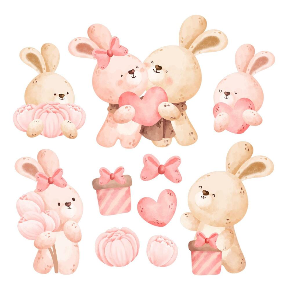 Naklejki do pokoju dziecka 100x138 Pastelowe zajączki w urokliwej kompozycji